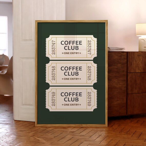 Coffee Club One Entry Dark Green Ticket Kitchen Decor Wall Poster