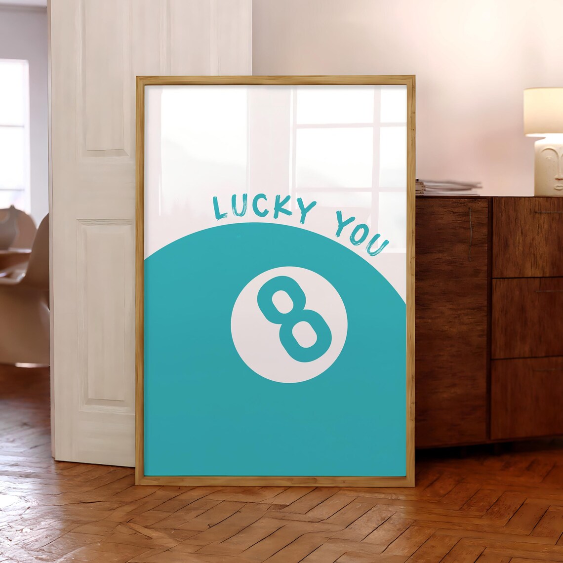 Turquoise Lucky You Eight Ball Retro Pool Hall Preppy Poster