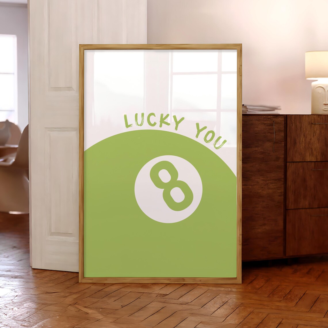 Lucky You Green Eight Ball Retro Pool Preppy Trendy Decor Print