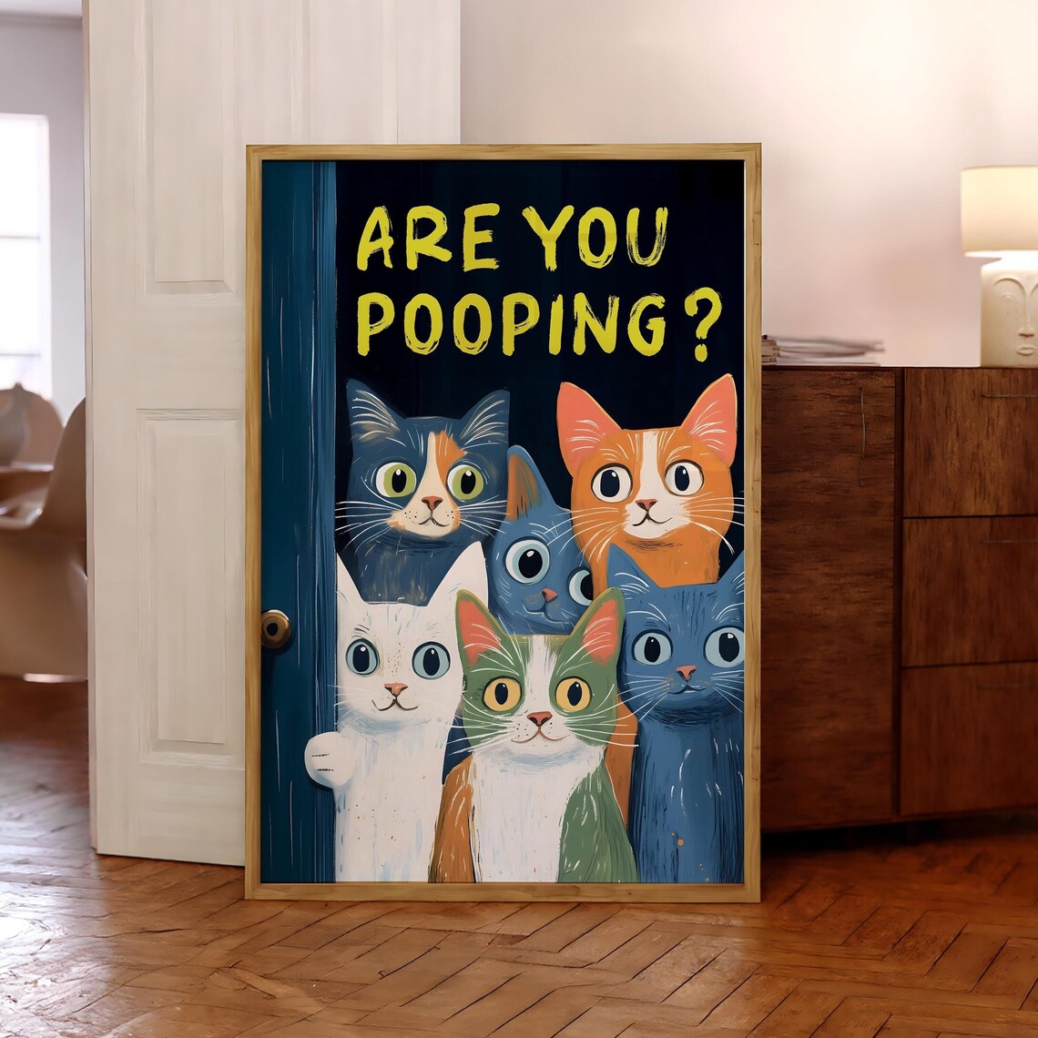 Toilet Cat Print, Vintage Bathroom Humor Poster