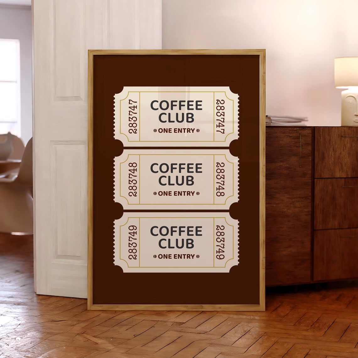 Coffee Club One Entry Dark Brown Ticket Retro Kitchen Lover Poster
