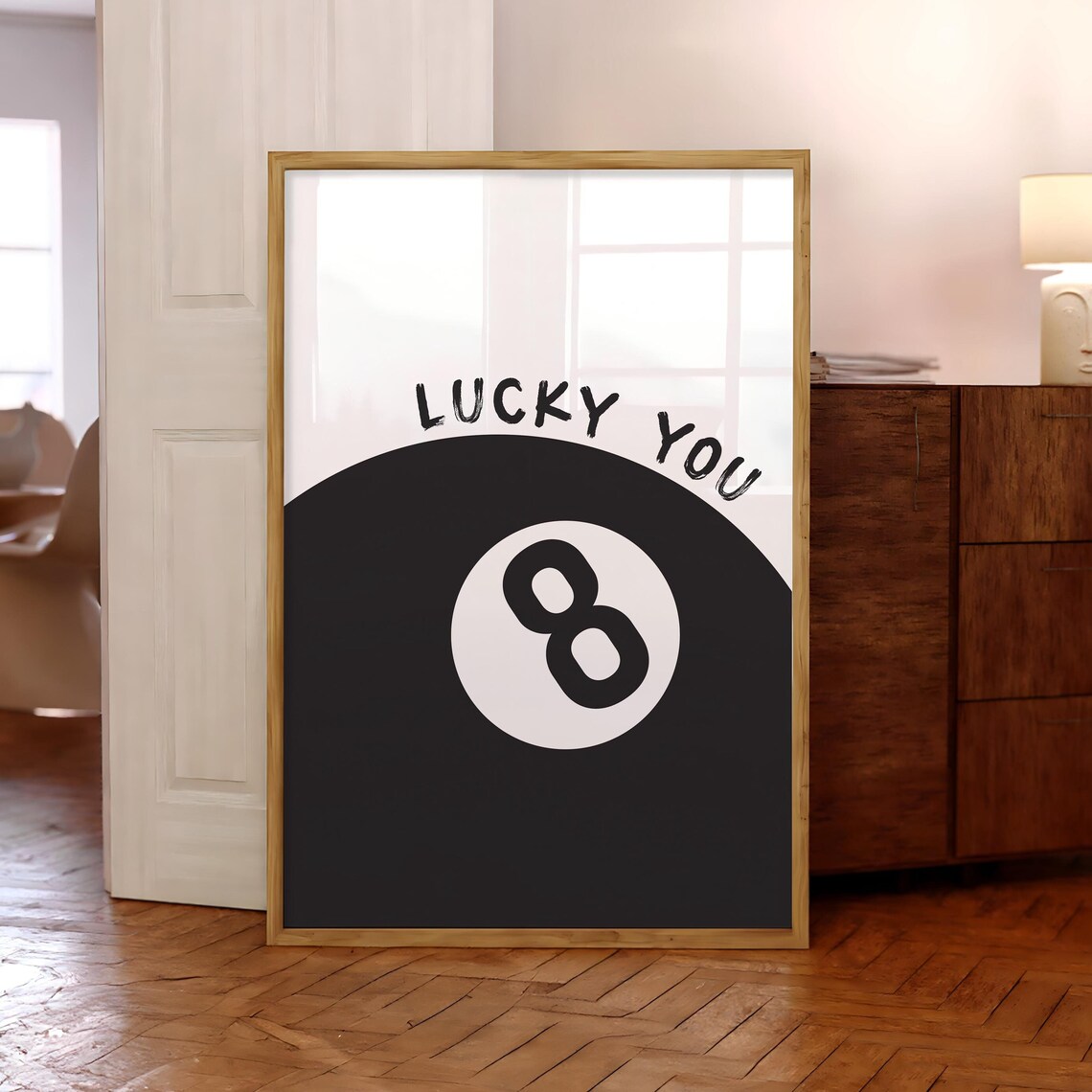 Classic Black Lucky You Eight Ball Retro Pool Hall Modern Poster