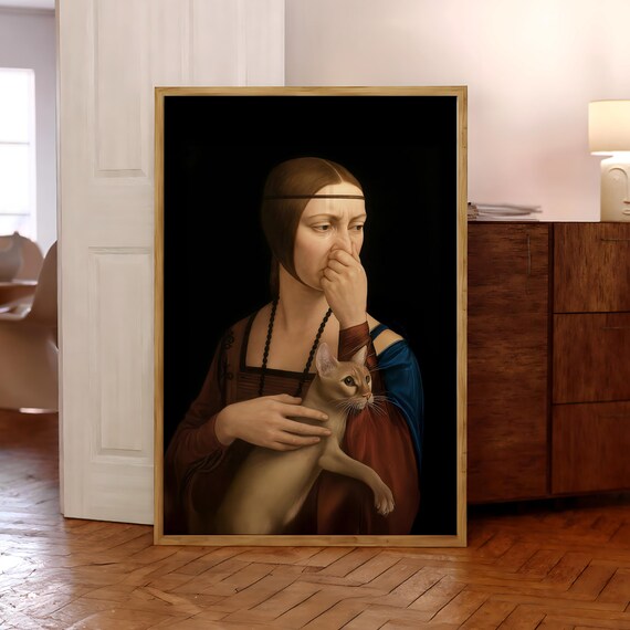 Renaissance Lady with Cat Classic Painting Funny Parody Art Poster