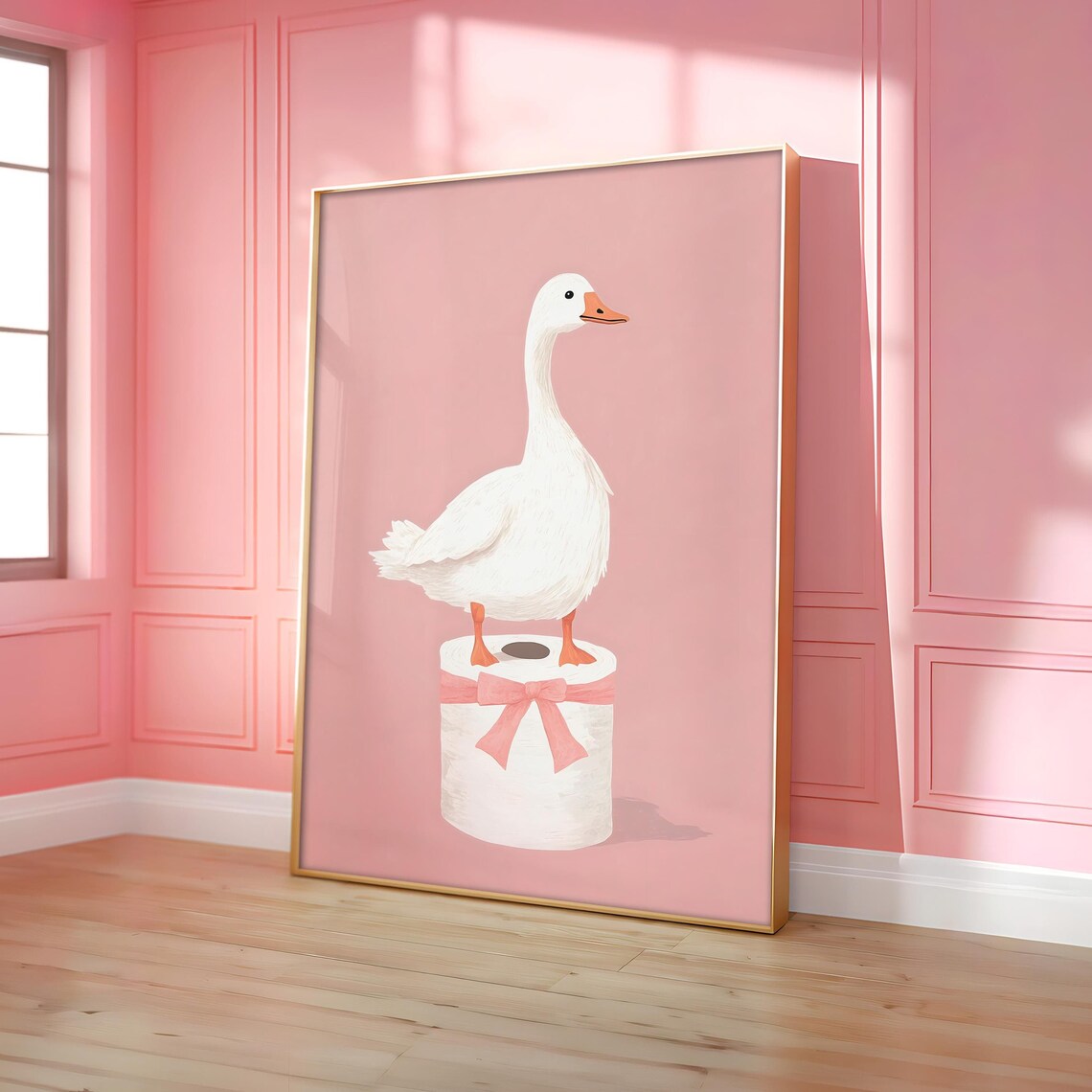 Silly Goose Bathroom Poster, Pink Preppy Print