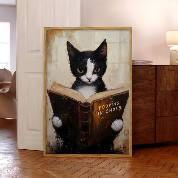 Funny Cat Bathroom Print Pooping In Shoes Poster Toilet Wall Art Decor Humorous Prints File