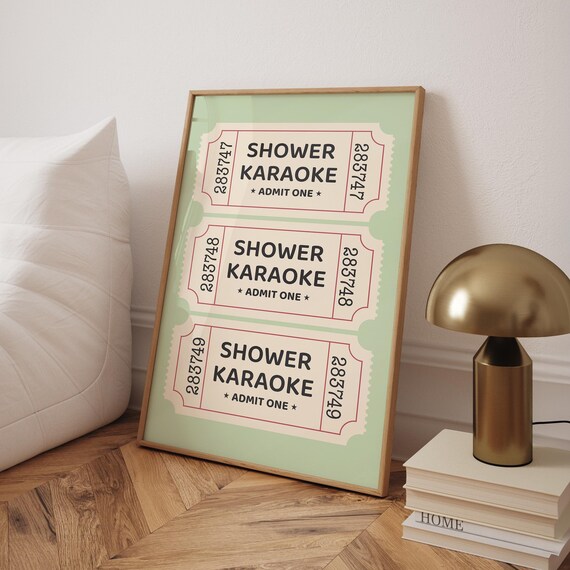 Shower Karaoke Admit One Retro Ticket Stub Funny Bathroom Poster