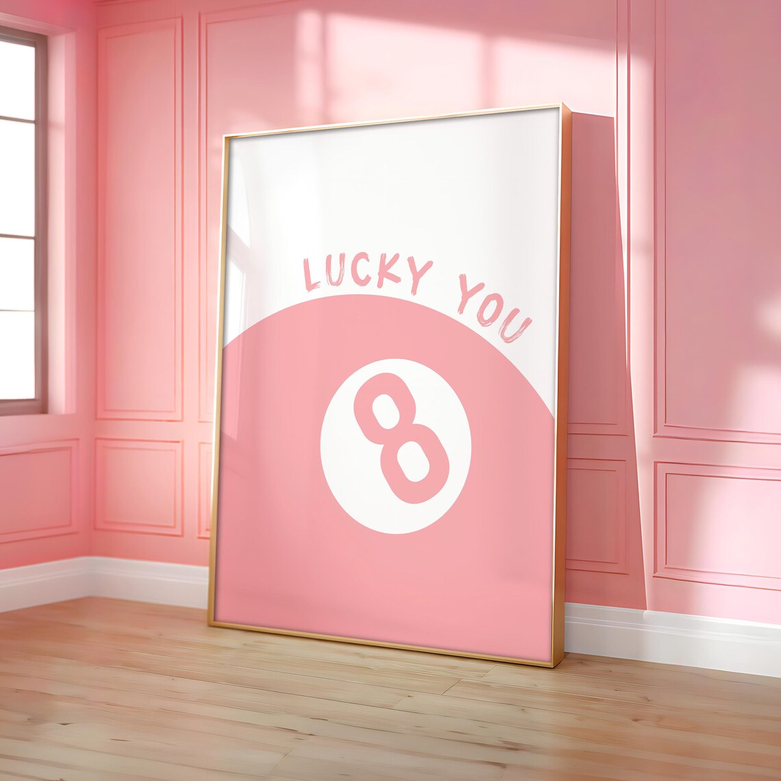 Bright Pink Lucky You Eight Ball Retro Pool Preppy Dorm Poster