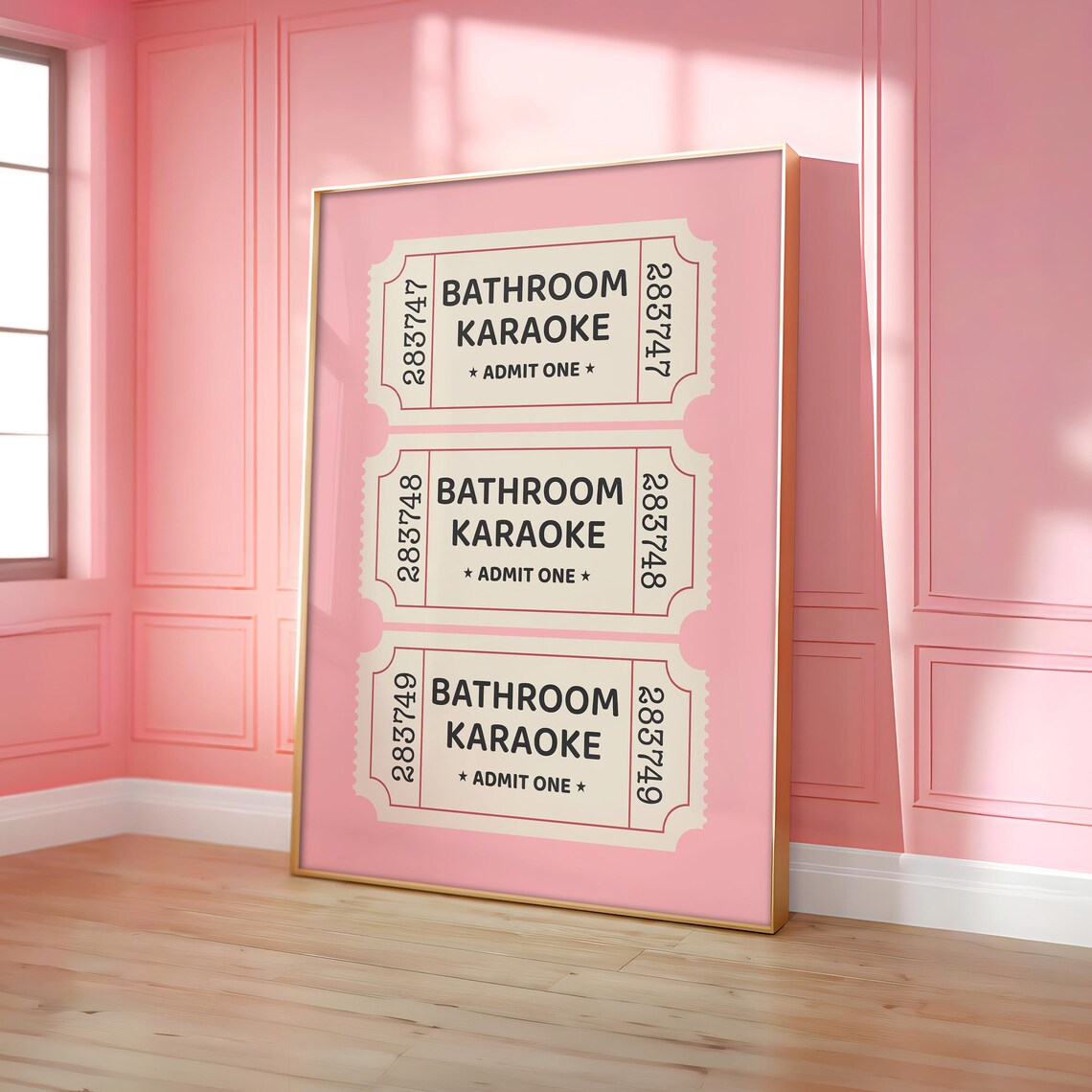 Funny Vintage Bathroom Karaoke Admit One Pink Ticket Retro Poster