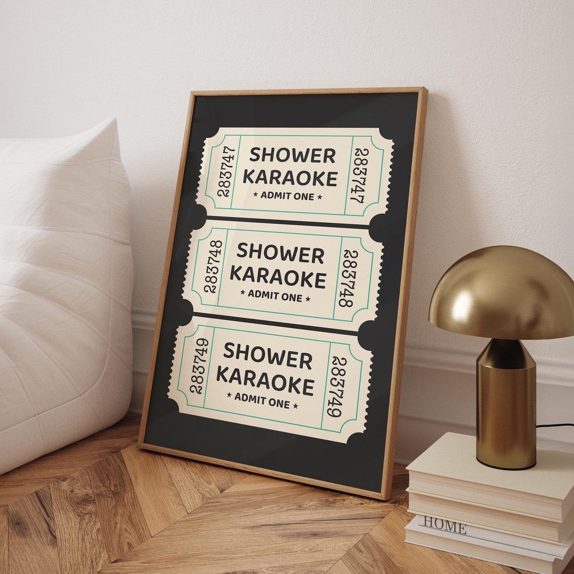 Funny Shower Karaoke Ticket Stubs Admit One Black Retro Wall Art