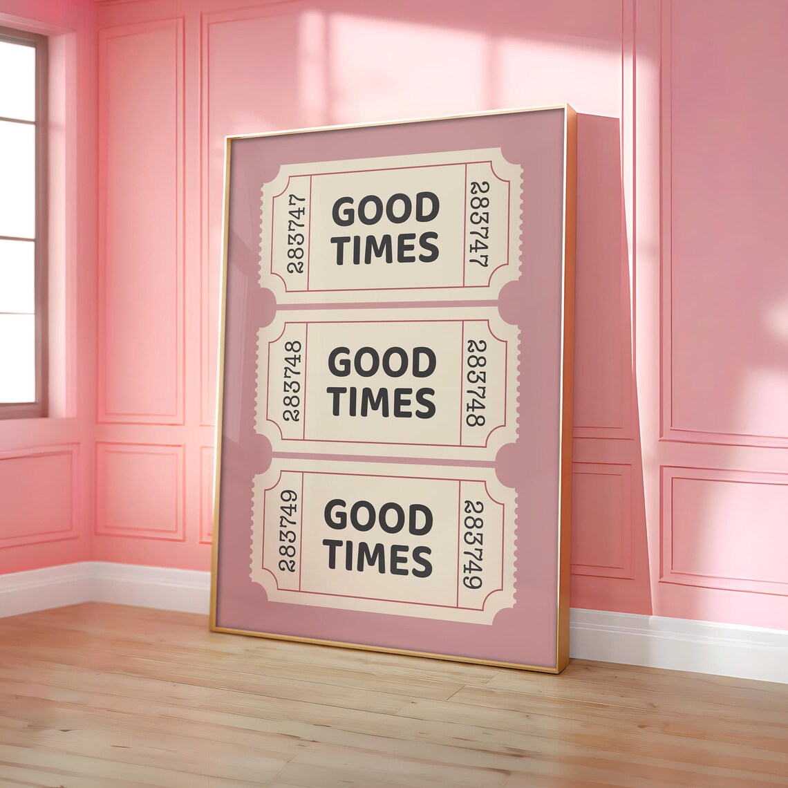 Good Times Ticket Trio Poster Rose Pink Retro Bar Cart Decor