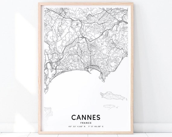 Cannes Map Print Art France Poster City Street Road Modern Wall Home Office Decor