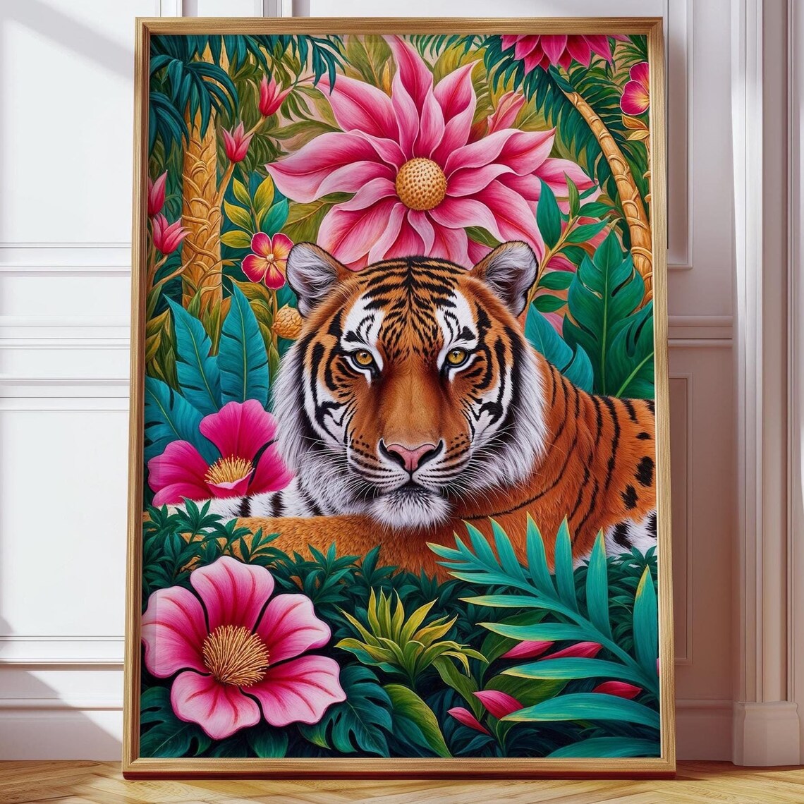 Jungle Tiger Tropical Floral Maximalist Art Print