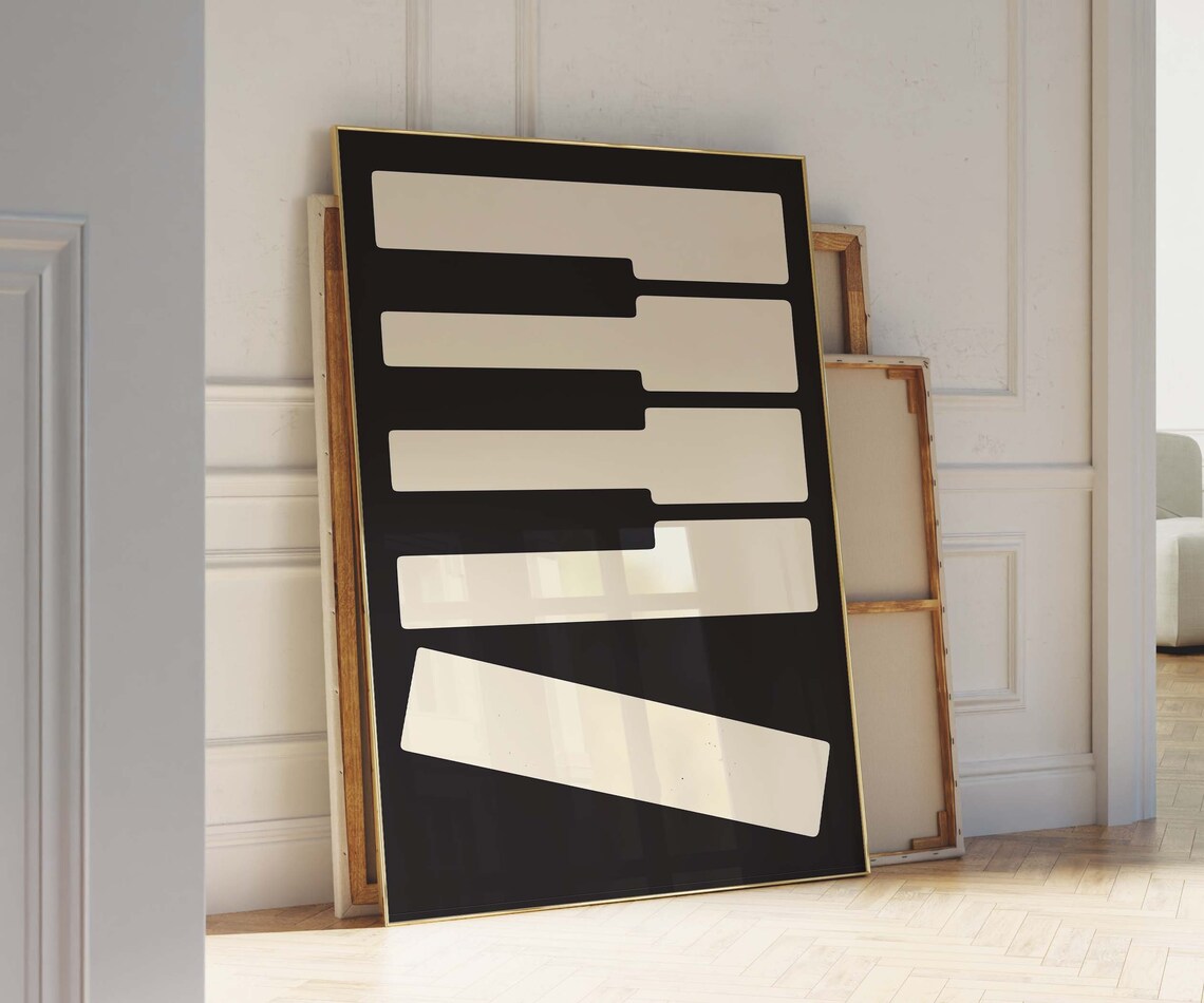 Abstract Piano Keys Minimalist Black Cream Music Poster Modern Art - Image 3