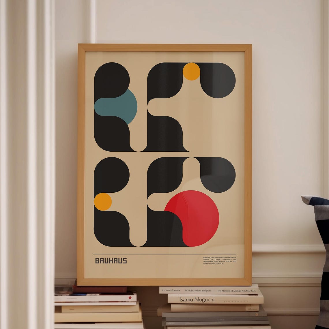 Bauhaus Abstract Geometric Poster Black Shapes with Red Accent Art