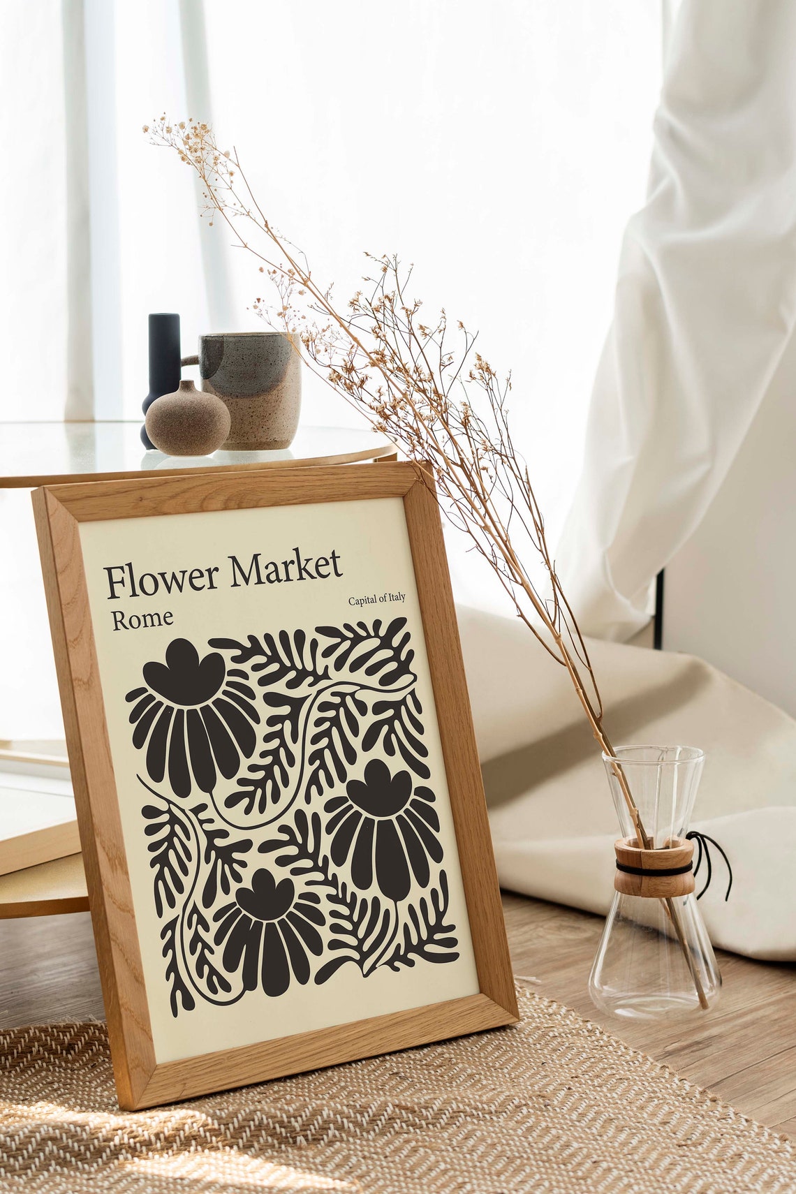 Flower Market Rome Black White Travel Poster Rome Wall Art Rome Italy Travel Poster Flower Market Poster Matisse Poster Flower Market Print - Image 2
