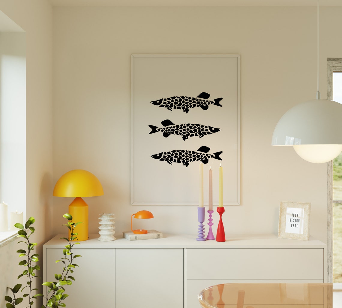 Three Black Fish Silhouettes Minimal White Background Fish Poster - Image 3