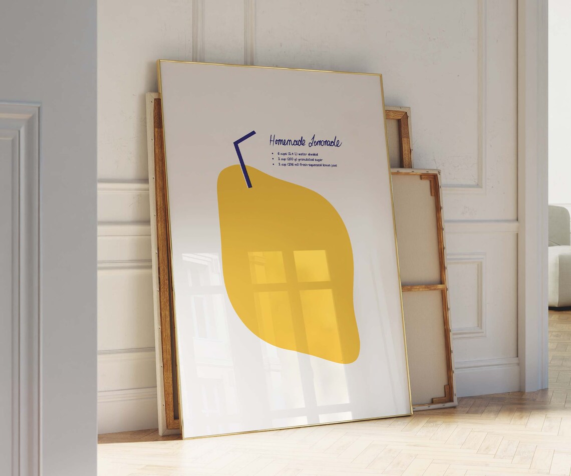 Homemade Lemonade Recipe Handwritten Kitchen Yellow Art Print