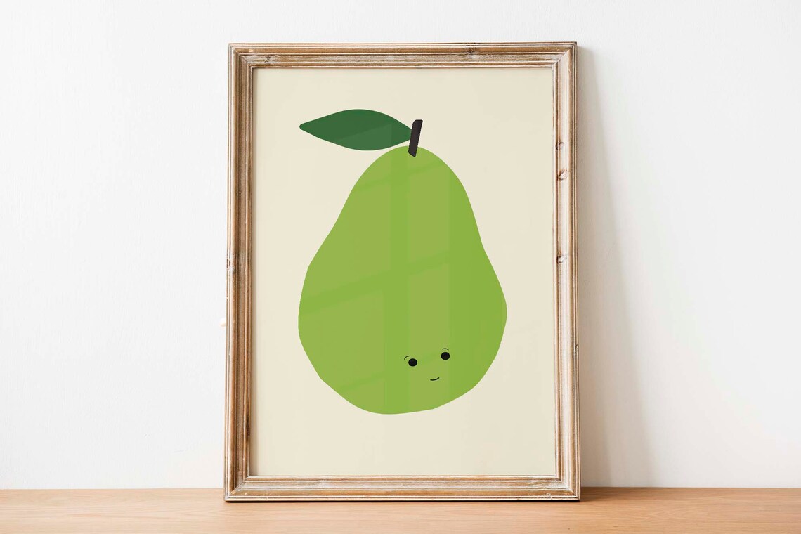 Cute Fruit Print Green Pear Print For Kitchen Mid Century Modern Wall Art Gift For Kitchen Simple Fruit Poster Funny Art - Image 3