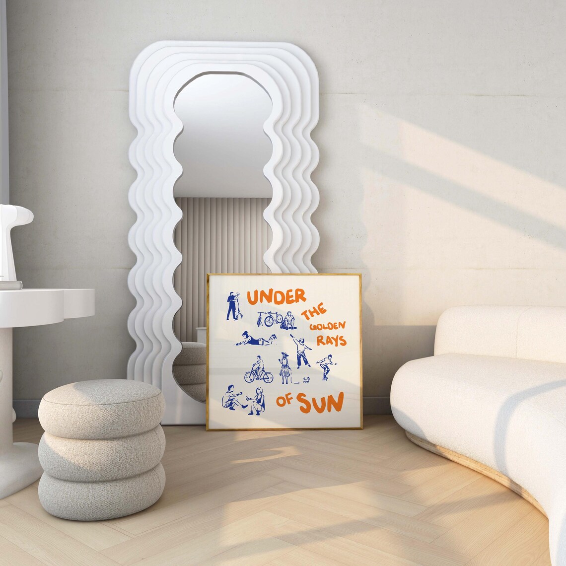 Under the Golden Rays of Sun Blue Orange Square Hand Drawn Summer Poster - Image 3