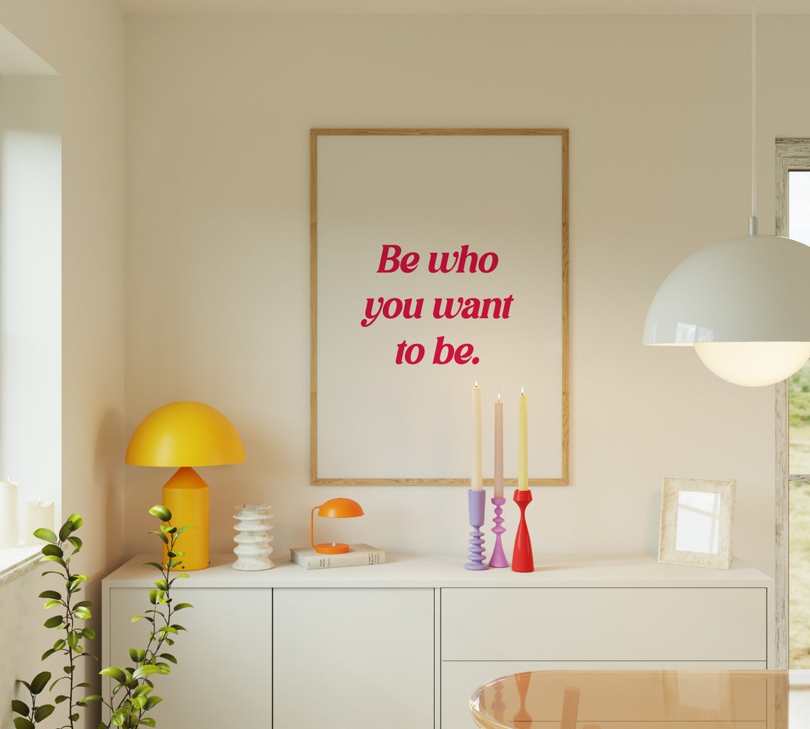Be Who You Want To Be Pink Script Inspirational Quote Poster - Image 2
