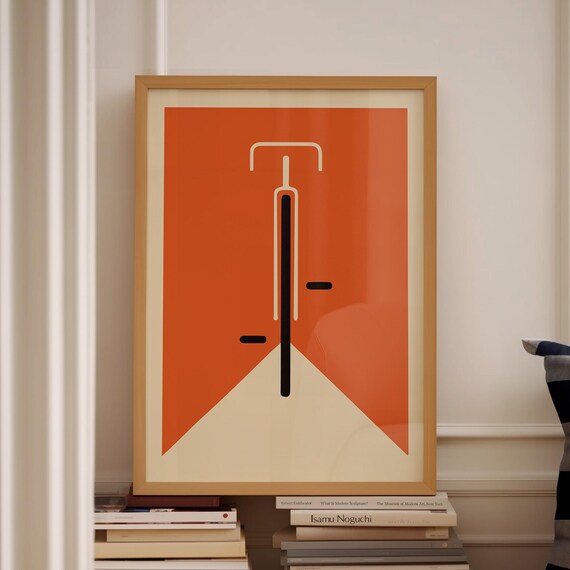 Orange Print Bauhaus Poster Bauhaus Bike Poster Orange Wall Art Bauhaus Orange Art Gifts For Cyclist
