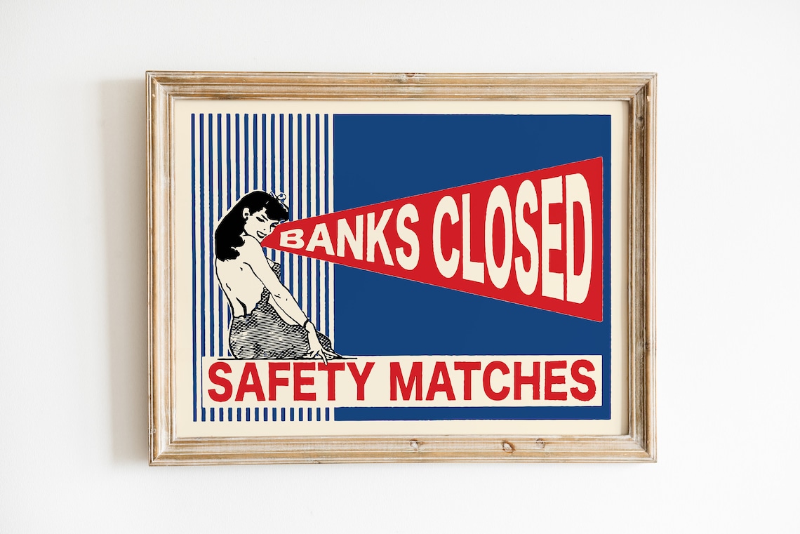 Banks Closed Safety Matches Retro Pin Up Girl Matchbox Poster - Image 3