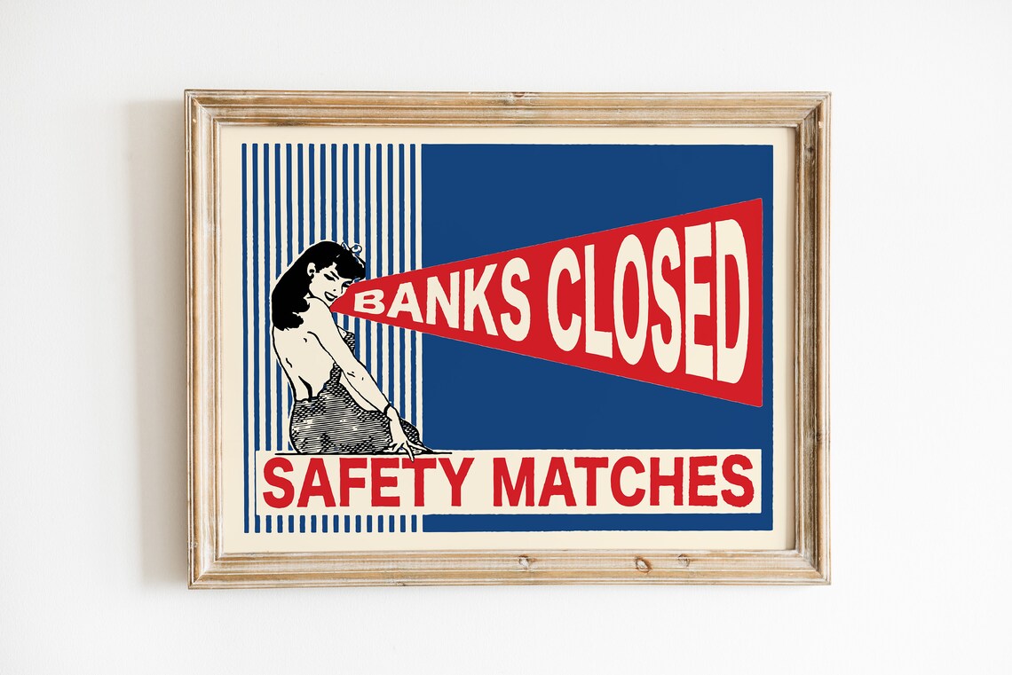Retro Pin Up Banks Closed Safety Matches Vintage Matchbox Wall Art - Image 2