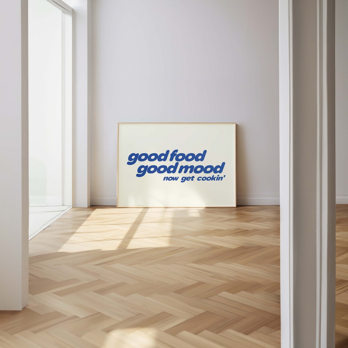 Good Food Good Mood Now Get Cookin Blue Kitchen Typography Poster - Image 3