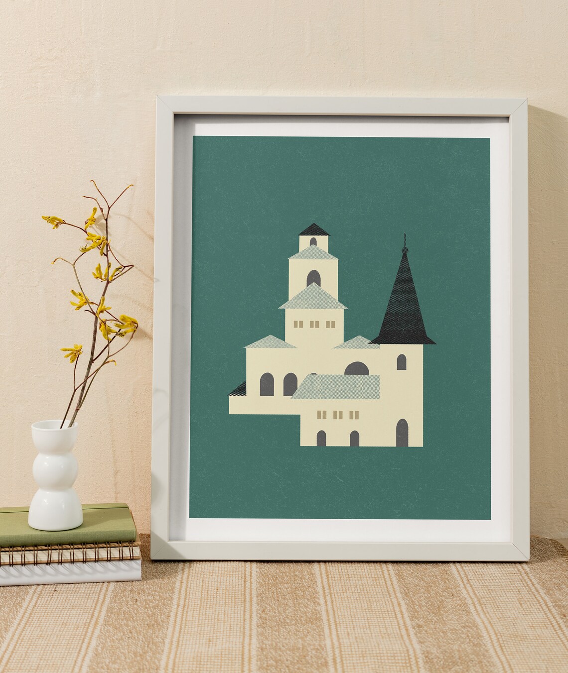 Teal Green Church Mid Century Architecture Poster Wall Decor Art - Image 3