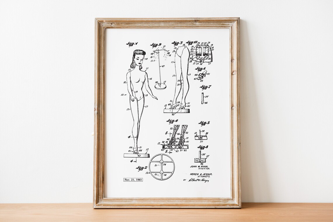 Doll Patent Art 1961 Vintage Fashion Doll Blueprint Patent Poster - Image 2