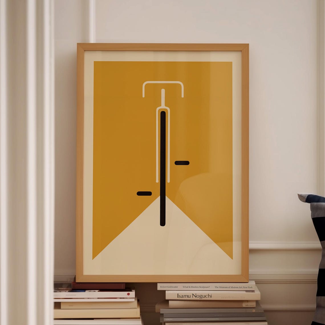 Bright Yellow Bauhaus Bicycle Abstract Geometric Mid Century Print