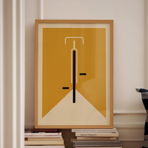 Bright Yellow Bauhaus Bicycle Abstract Geometric Mid Century Print