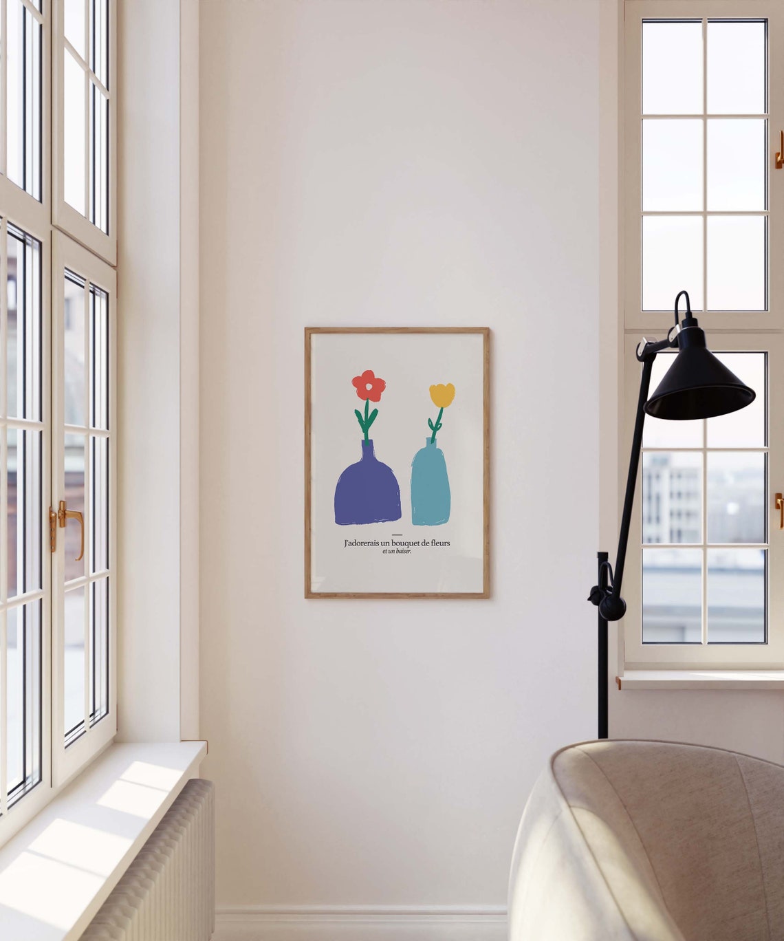 J'adorerais un Bouquet de Fleurs French Flower Vase Poster Kiss Quote - Image 3