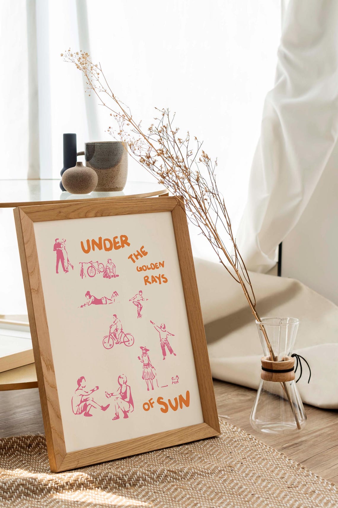 Vertical Under the Golden Rays of Sun Pink Summer Doodle Poster - Image 3