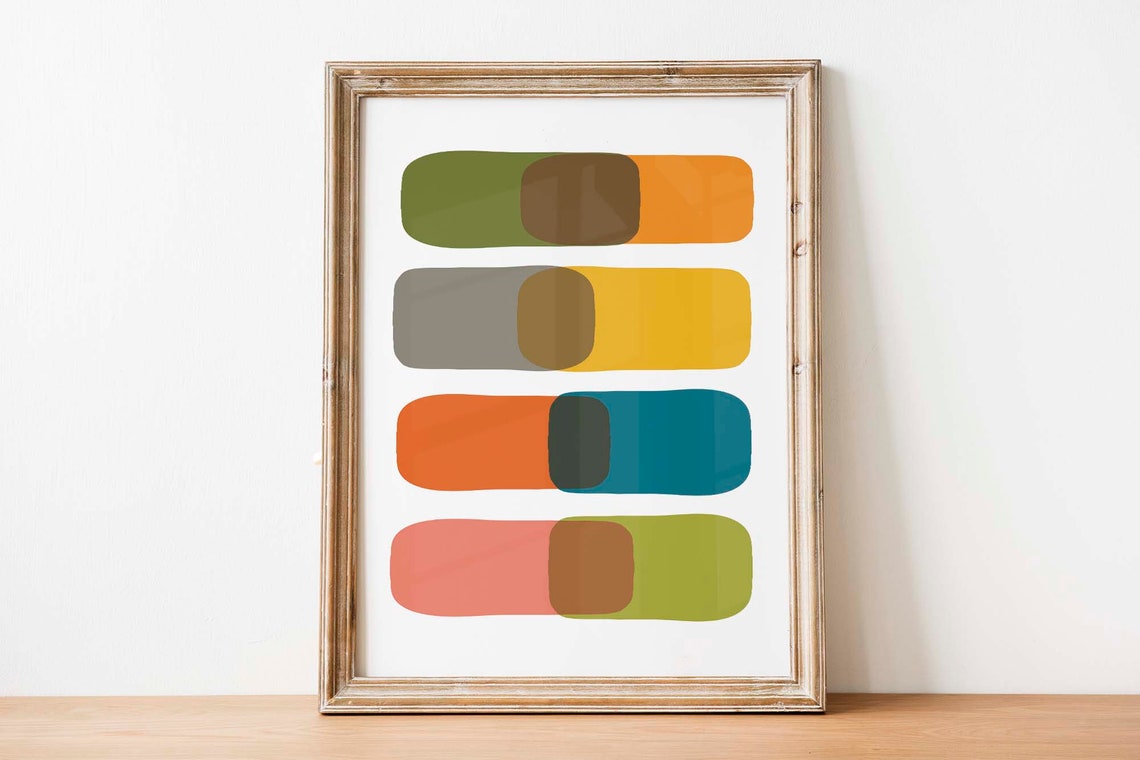 Mid Century Modern Color Block Bars Retro Danish Abstract Print - Image 2