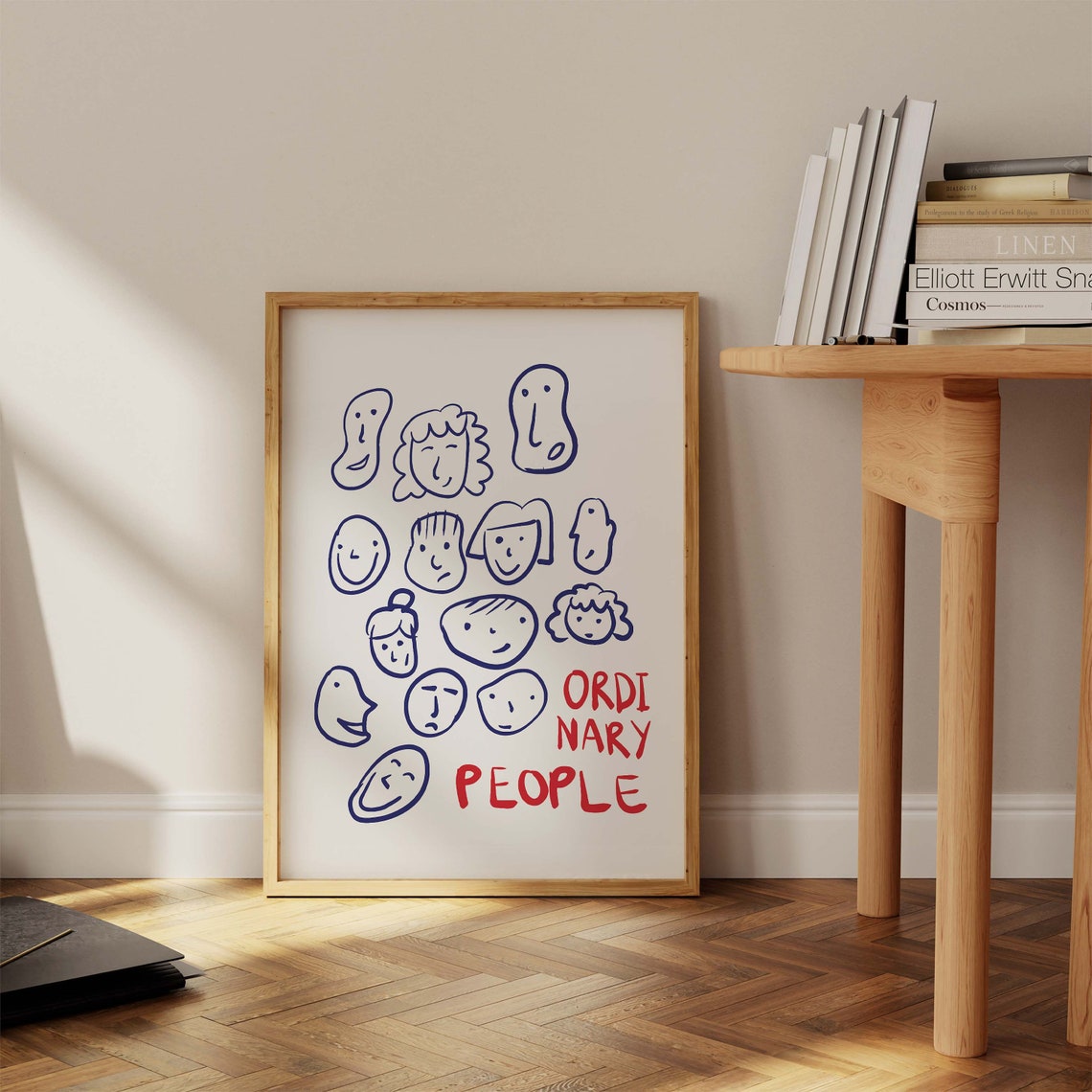 Ordinary People Blue Doodle Faces Whimsical Portrait Art Print - Image 2