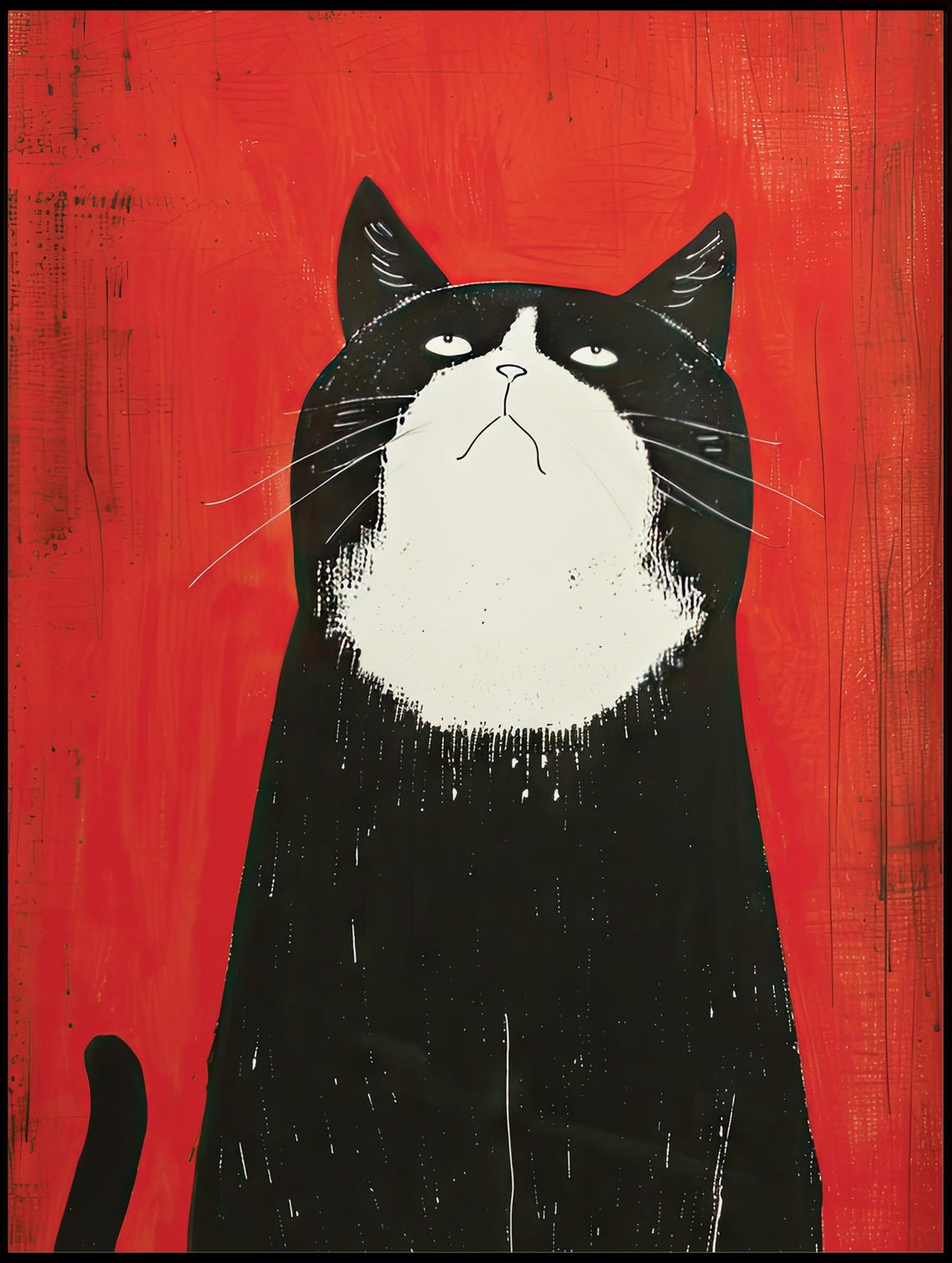 Grumpy Tuxedo Cat On Red Background Bold Minimalist Cat Poster - Image 2