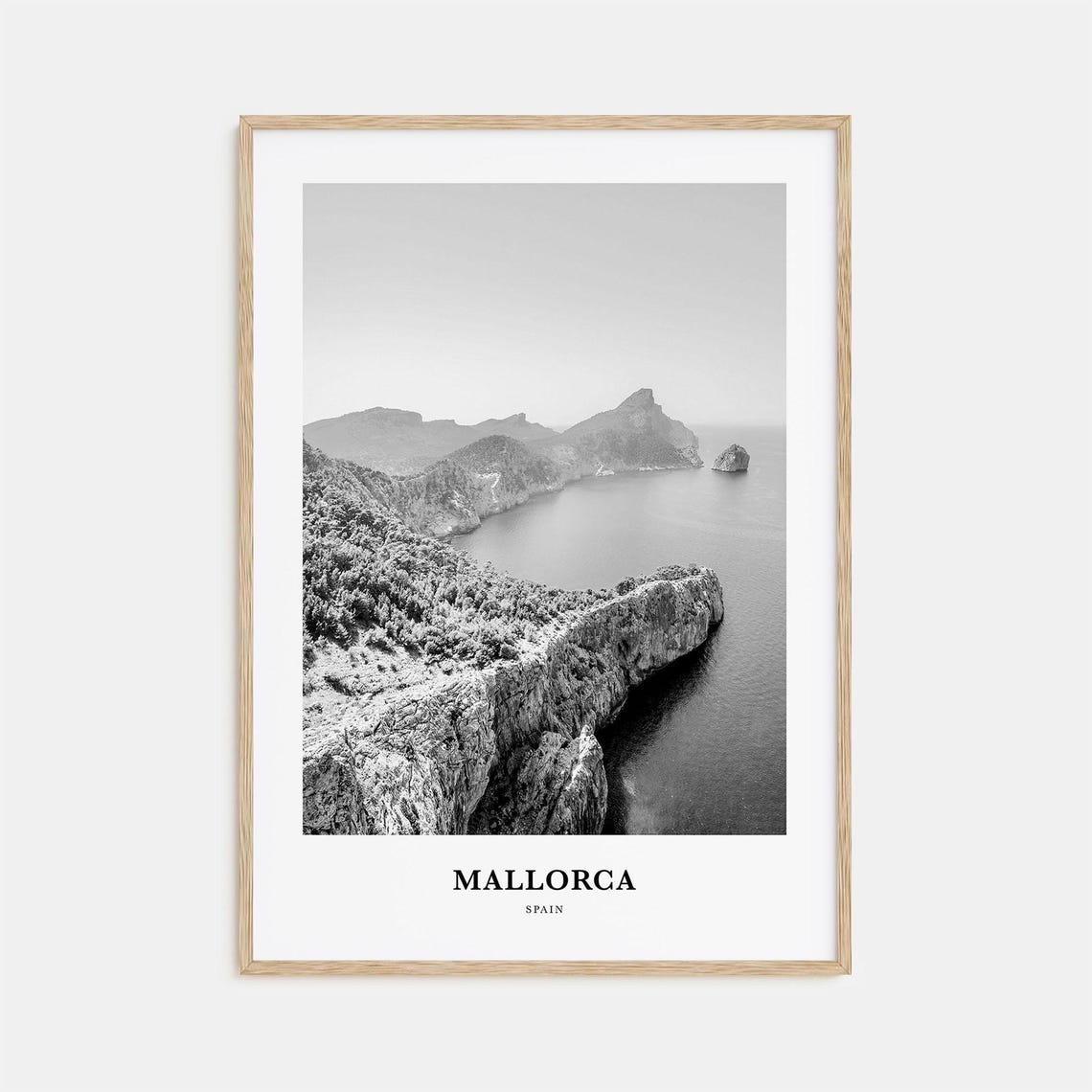 Mallorca Sea Cliffs Black and White Coastal Photography Poster