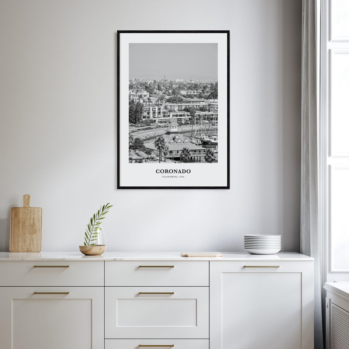 Coronado California Harbor Bay Aerial Black and White Travel Poster - Image 2