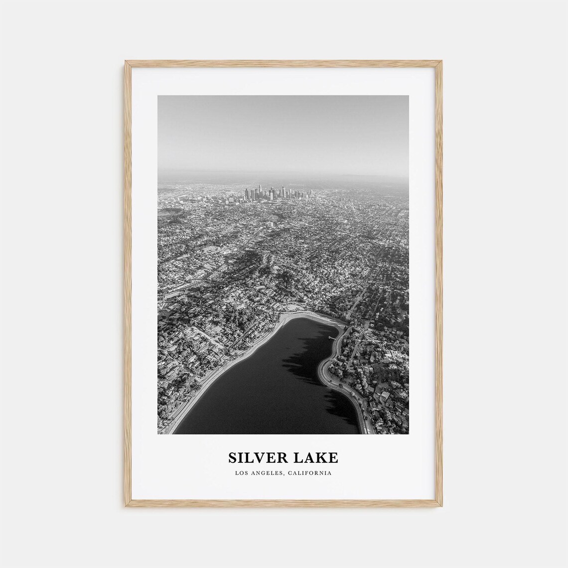 Silver Lake Los Angeles Aerial Reservoir Black and White Photo Poster