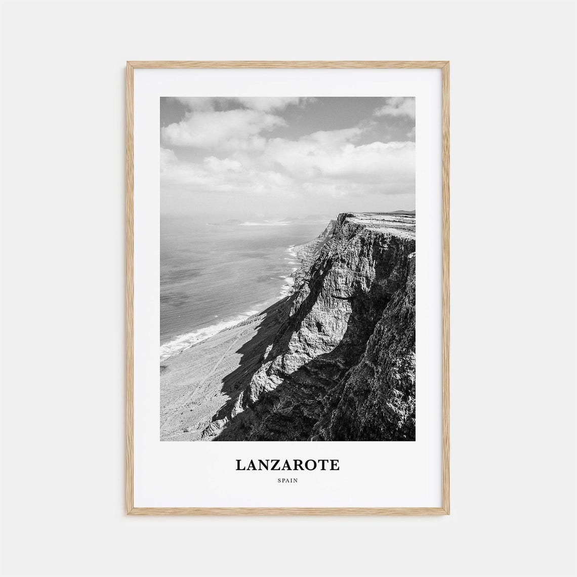 Lanzarote Sea Cliffs Black And White Canary Islands Travel Poster