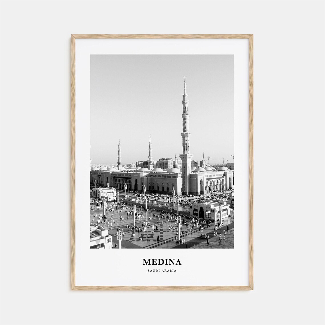 Medina Saudi Arabia Prophets Mosque Plaza Black White Poster