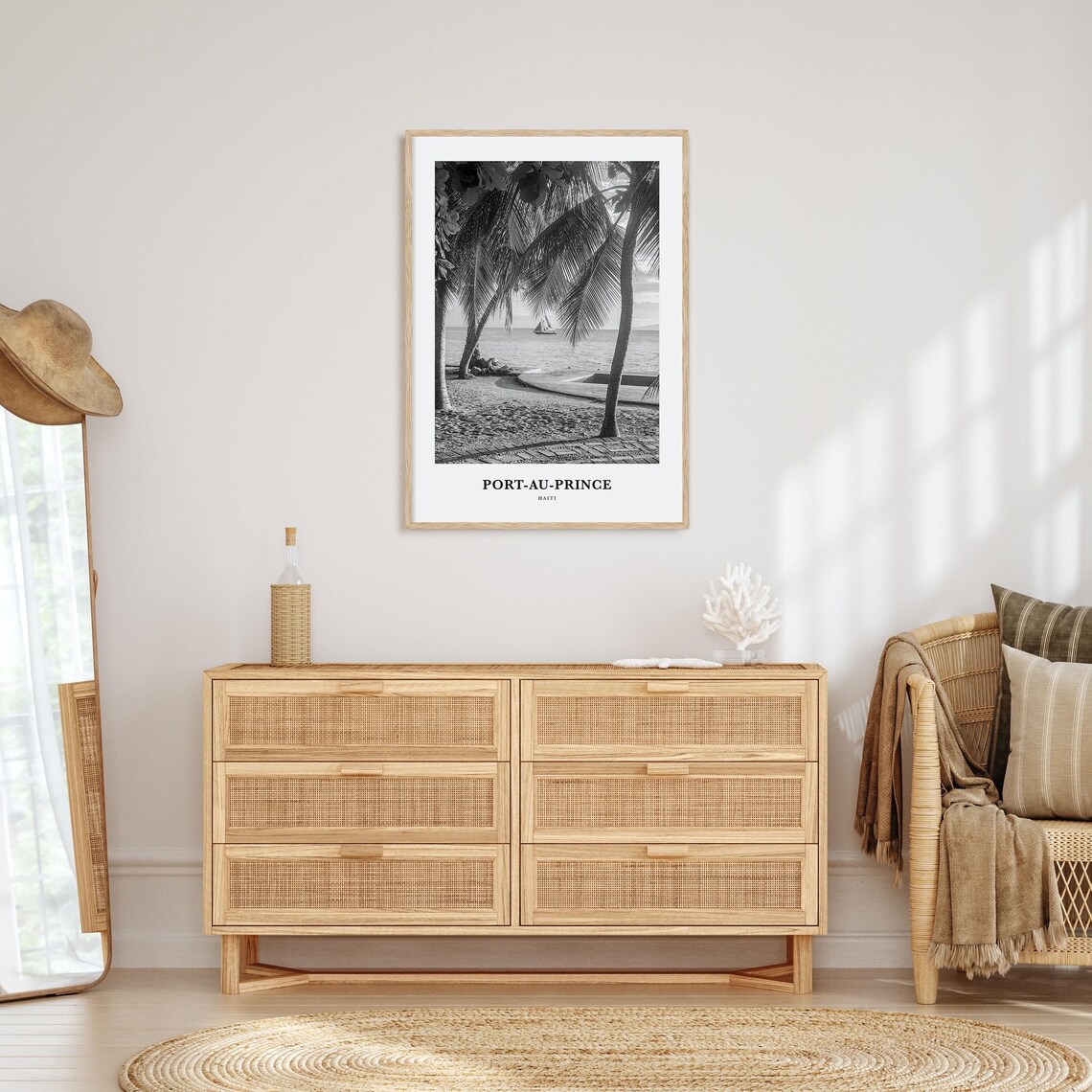 Port Au Prince Haiti Palm Fringed Beach Sailboat Scene Poster - Image 3