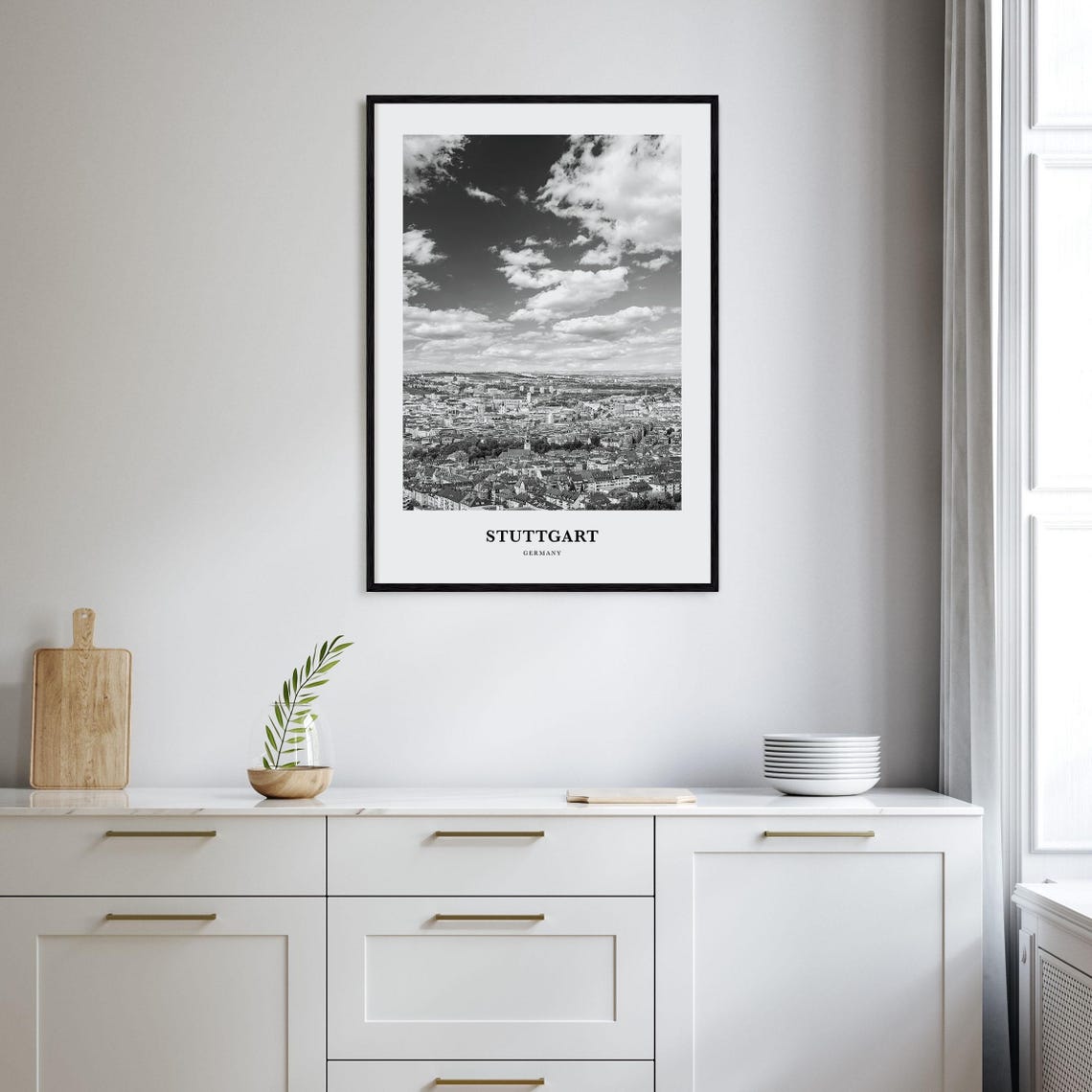 Stuttgart Germany Panoramic City Skyline Black White Photo Poster - Image 2