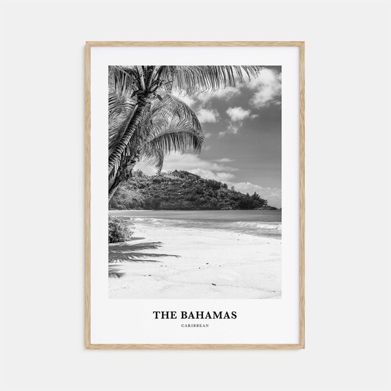 The Bahamas Tropical Palm Beach Black and White Photography Poster
