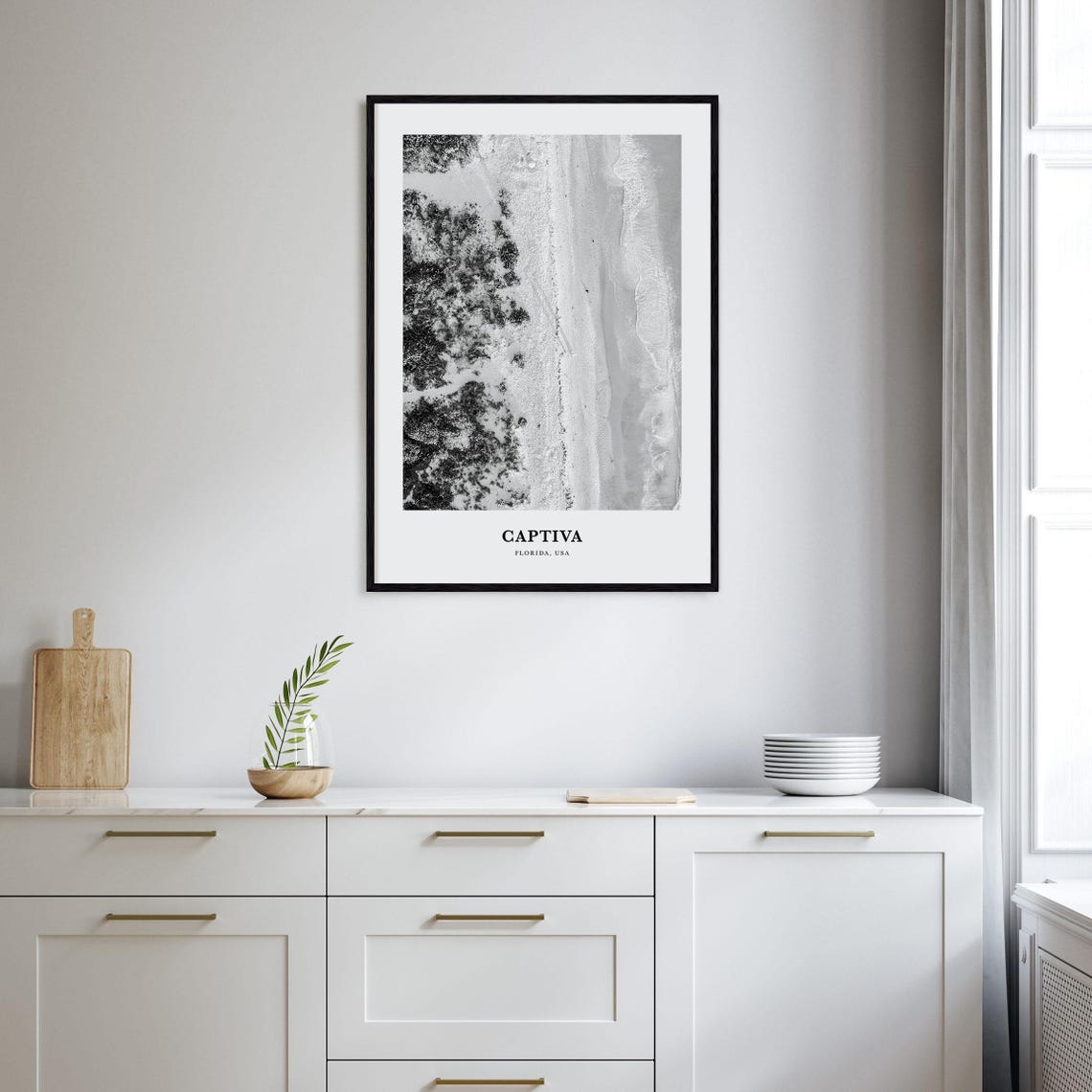 Captiva Florida Aerial Sandy Shoreline Black White Travel Poster - Image 2