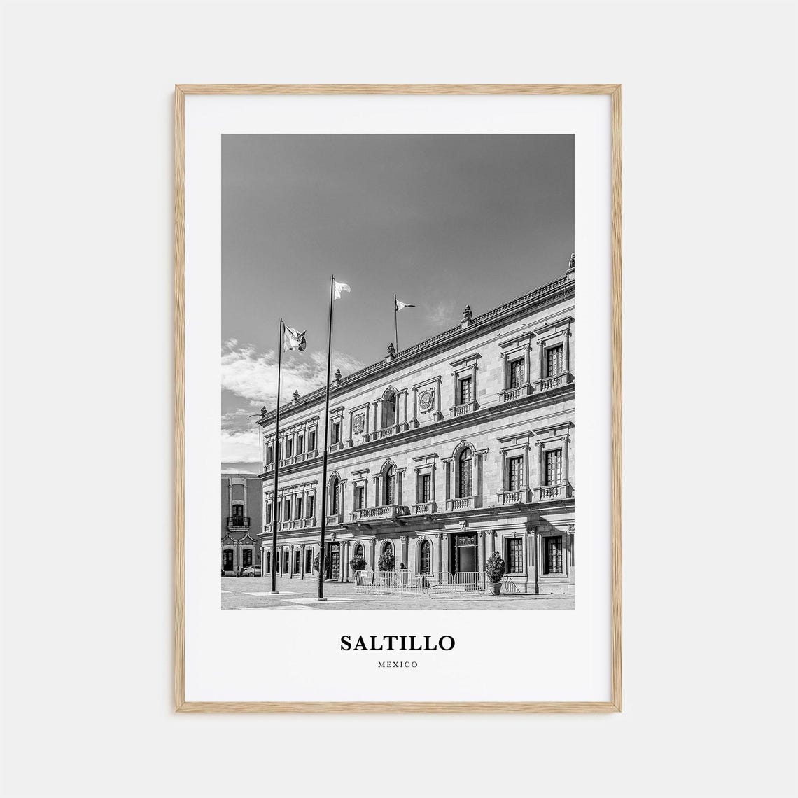 Saltillo Mexico Colonial Architecture Black and White Travel Poster