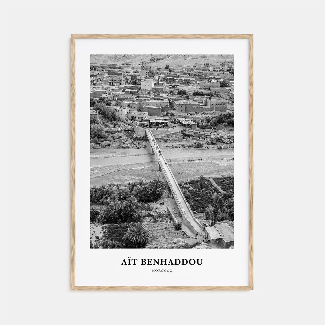 Ait Benhaddou Morocco Village Bridge Black and White Travel Poster