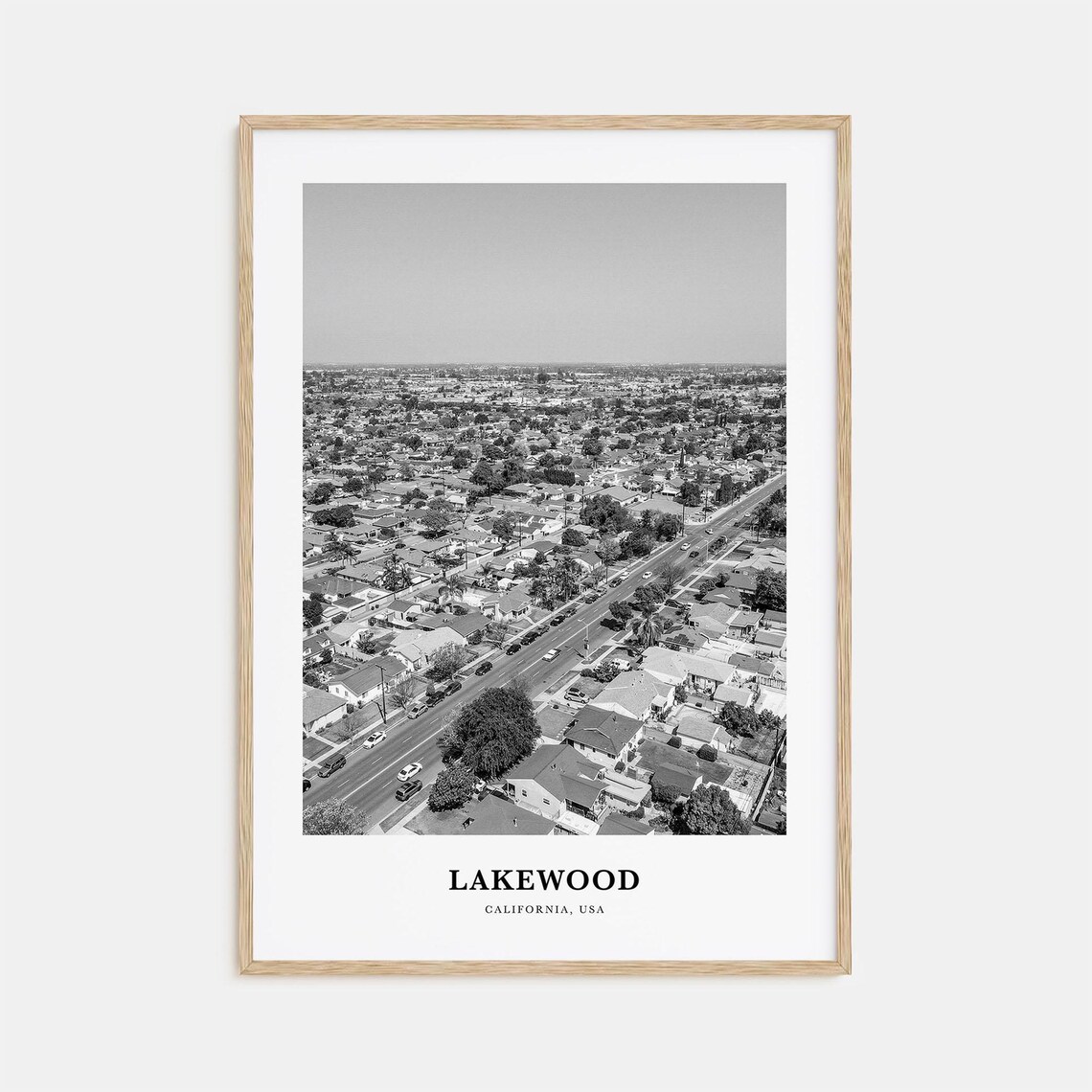 Lakewood California Suburbia Aerial Black And White Travel Poster