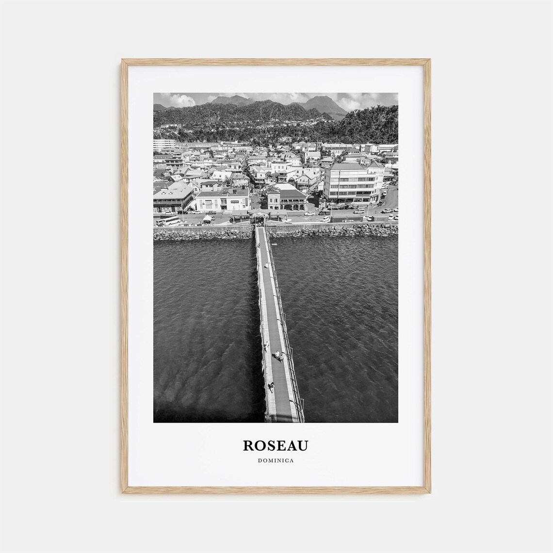 Roseau Dominica Waterfront Pier Aerial Black and White Art Print